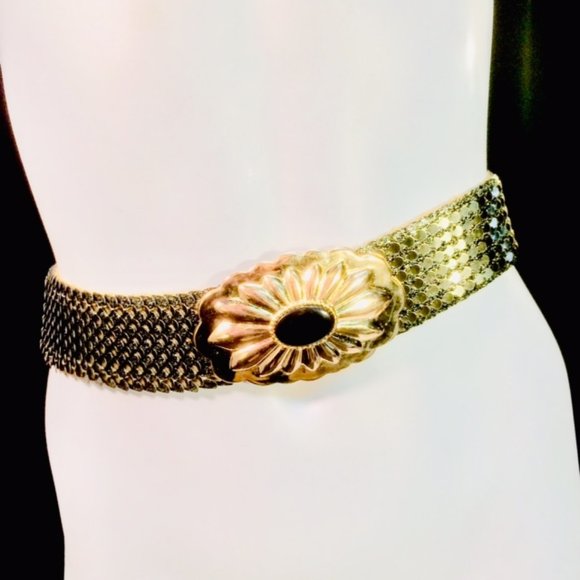Vtg NOS Antique Gold Tone Stretch Scale Cinch Belt main image 4